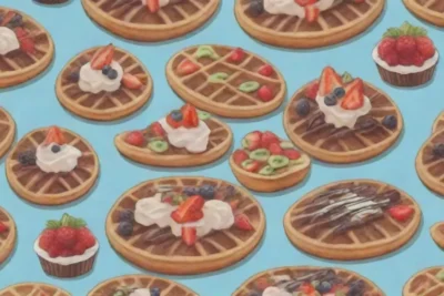 Waffles belgas deliciosos con variados toppings y presentación festiva
