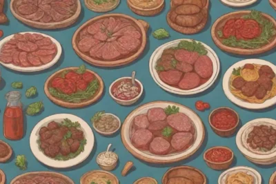 Platos de carne letona con presentación colorida y encanto rústico