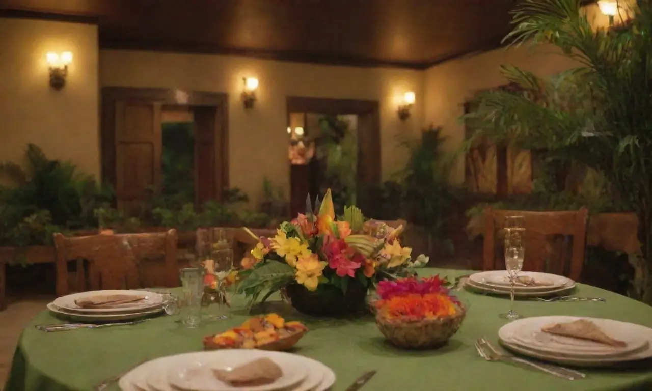 Escenario tropical vibrante con decoración filipina y ambiente festivo