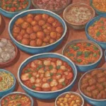 Colores vibrantes y texturas ricas en un ambiente cálido y cultural