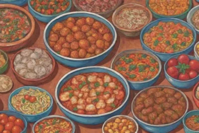 Colores vibrantes y texturas ricas en un ambiente cálido y cultural