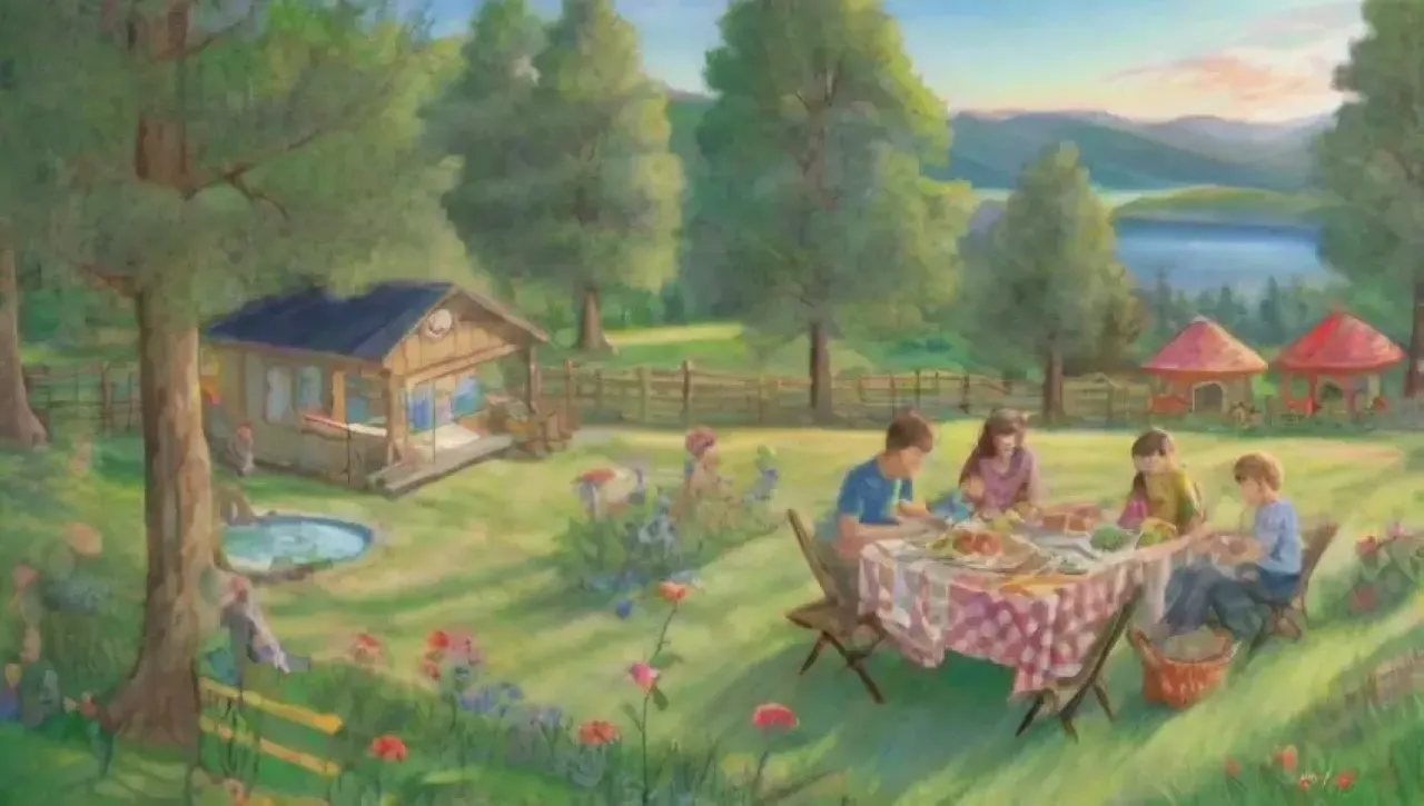 Un paisaje idílico de naturaleza vibrante y actividades familiares al aire libre