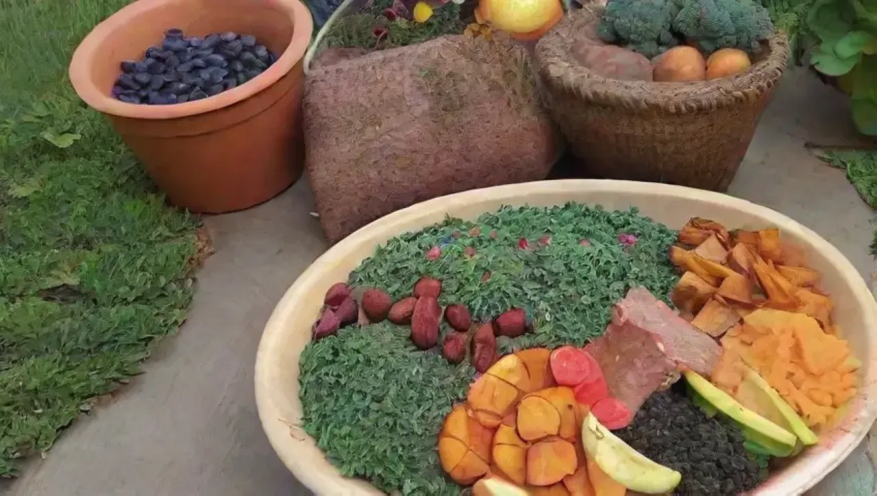 Un colorido y acogedor banquete saludable en un rincón sereno