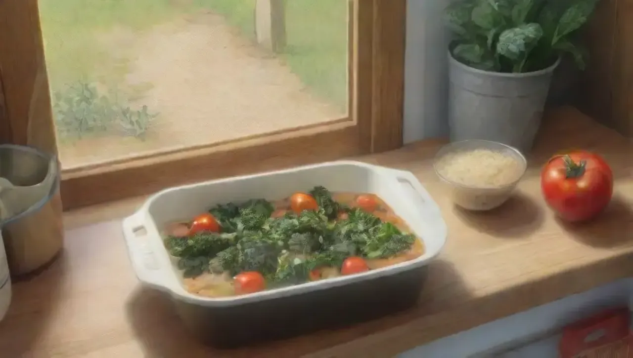 Una cocina rústica y acogedora llena de ingredientes frescos y aromas reconfortantes