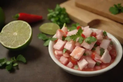 Ceviche peruano colorido y fresco con pescados