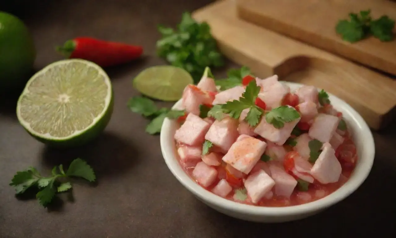 Ceviche peruano colorido y fresco con pescados
