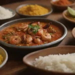 Platos coloridos y especias vibrantes en un ambiente cultural y acogedor
