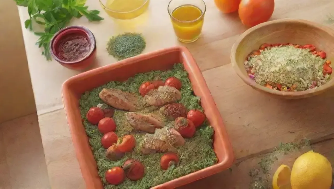 Una mesa acogedora llena de alimentos frescos y coloridos en una cocina soleada