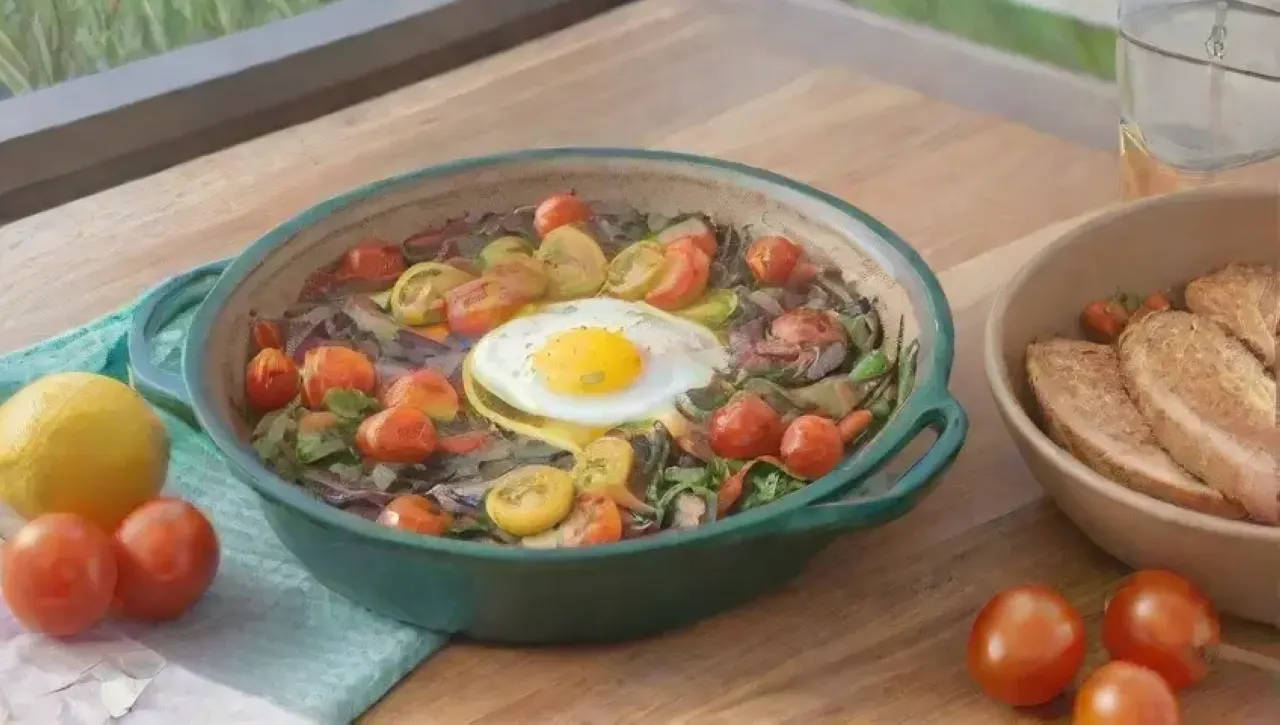 Una cocina acogedora y colorida llena de ingredientes frescos y aromas deliciosos