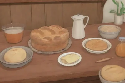 Cocina rústica con ingredientes