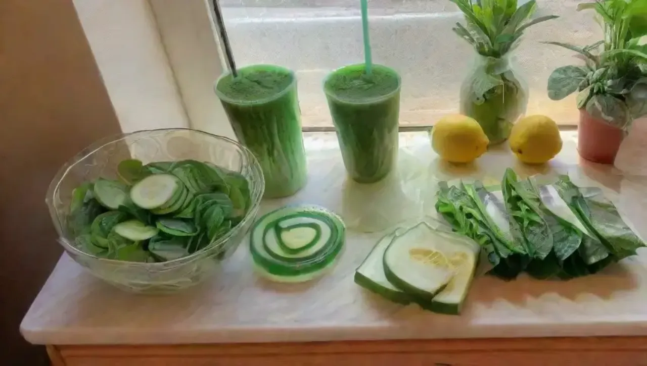 Un ambiente alegre y saludable con ingredientes frescos y coloridos para un batido verde