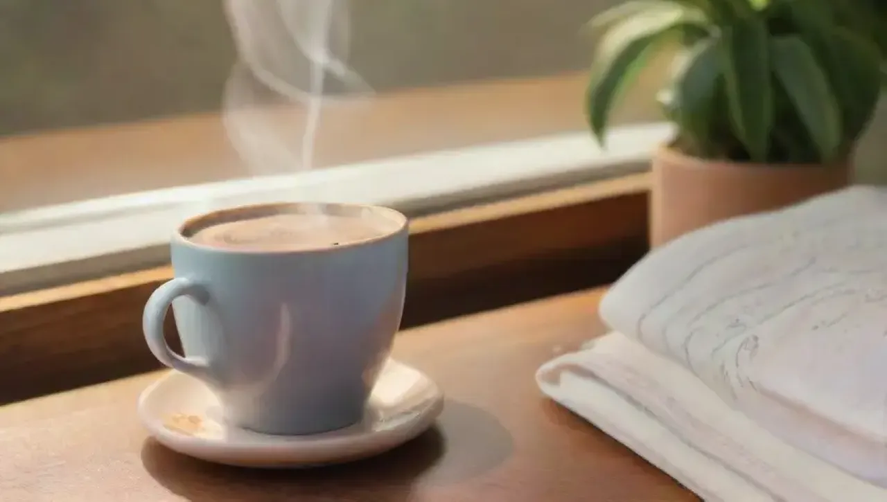 Una taza de café humeante en un ambiente acogedor y sereno