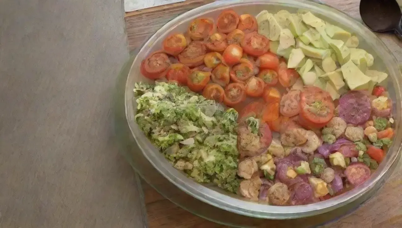 Mesa de cocina llena de ingredientes frescos y coloridos para un almuerzo delicioso