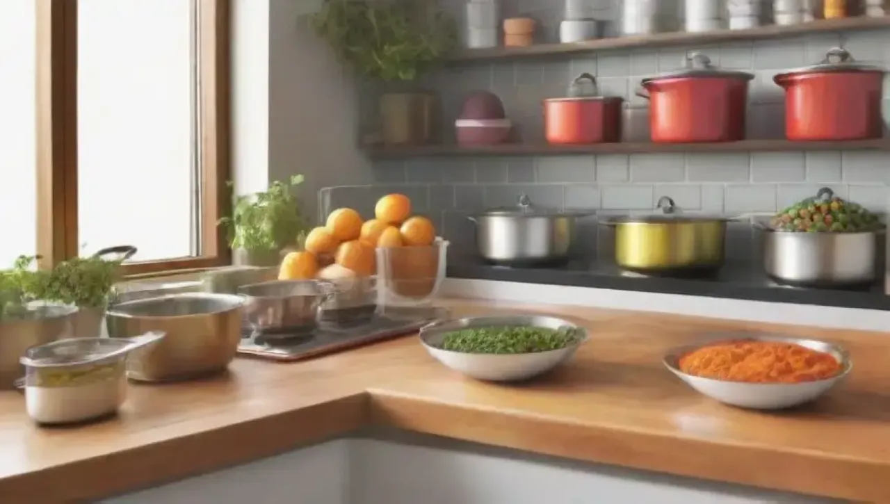 Una cocina vibrante y acogedora, llena de utensilios, colores y aromas