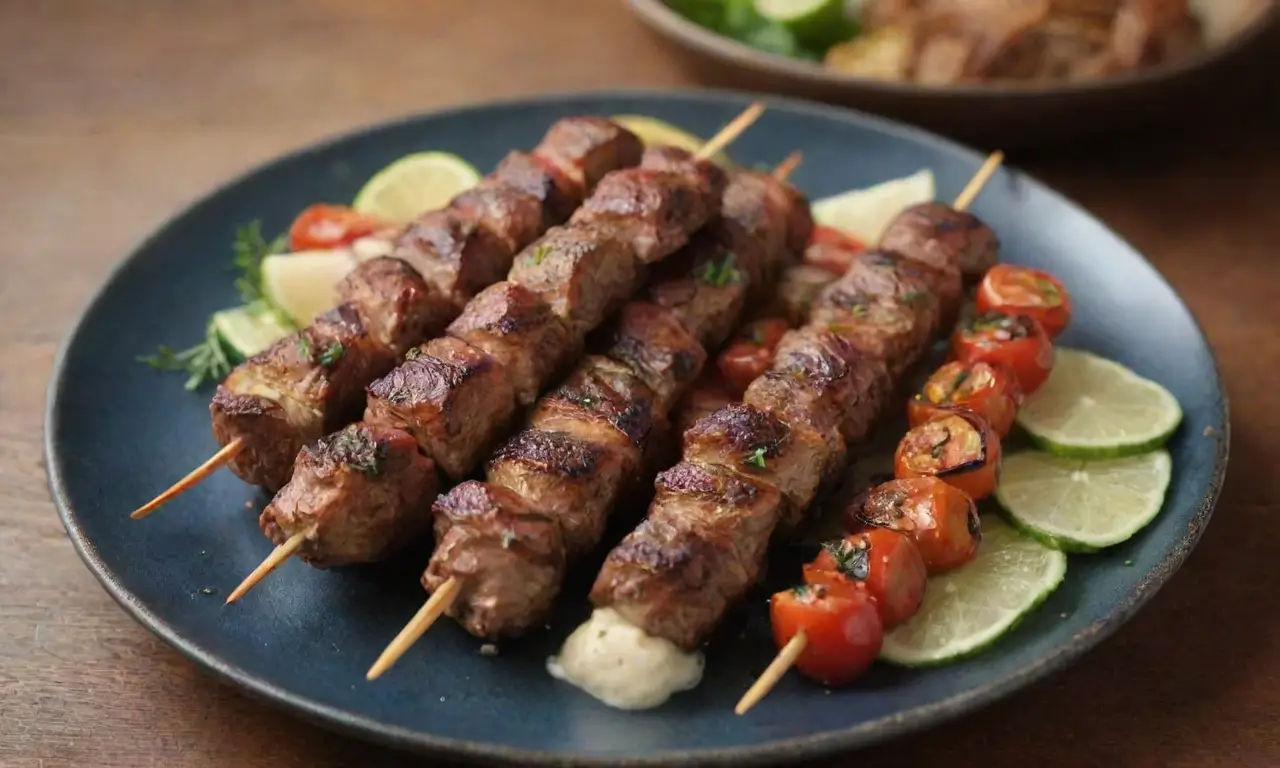 Souvlaki: brochetas griegas fáciles y coloridas con carne a la parrilla y verduras frescas