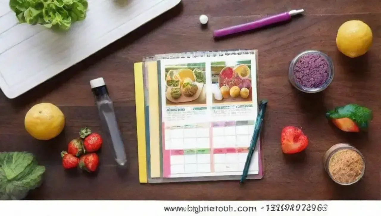 Un ambiente alegre y saludable con colores brillantes, vitaminas, frutas frescas y una familia sonriente