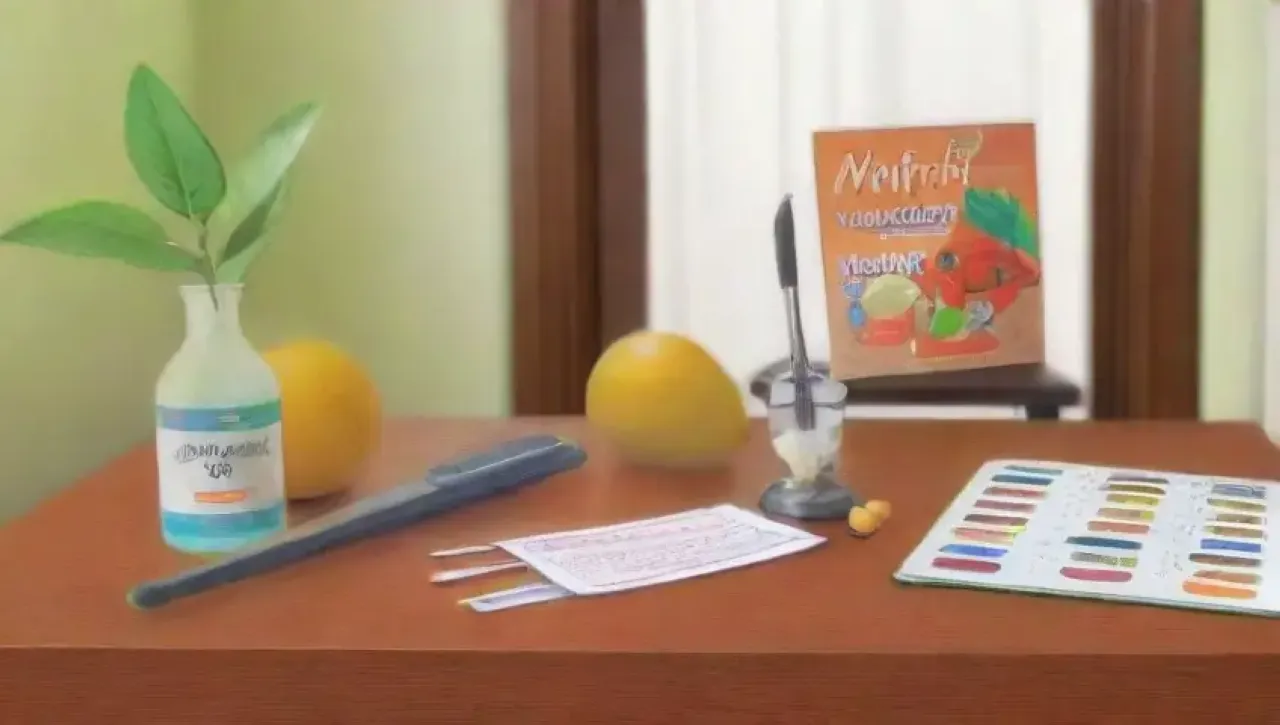 Un ambiente acogedor y vibrante con colores suaves, vitaminas, frutas frescas y luz natural