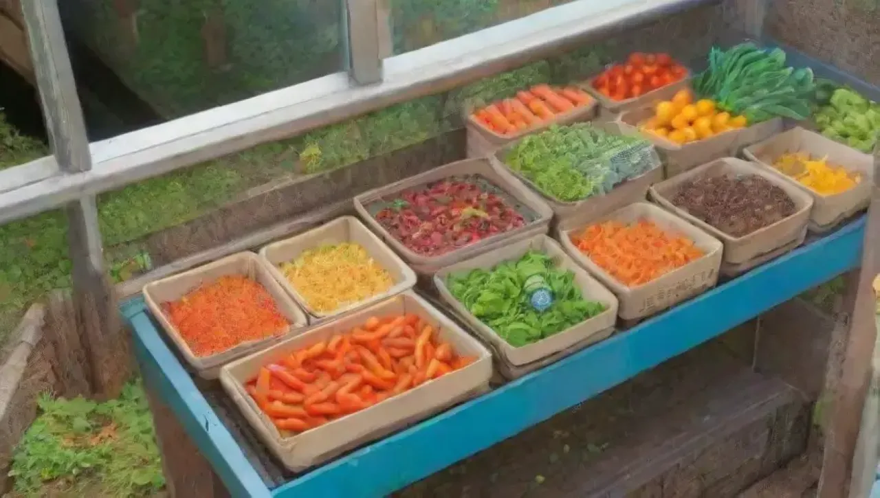 Un bullicioso mercado agrícola lleno de frutas, verduras y comunidad