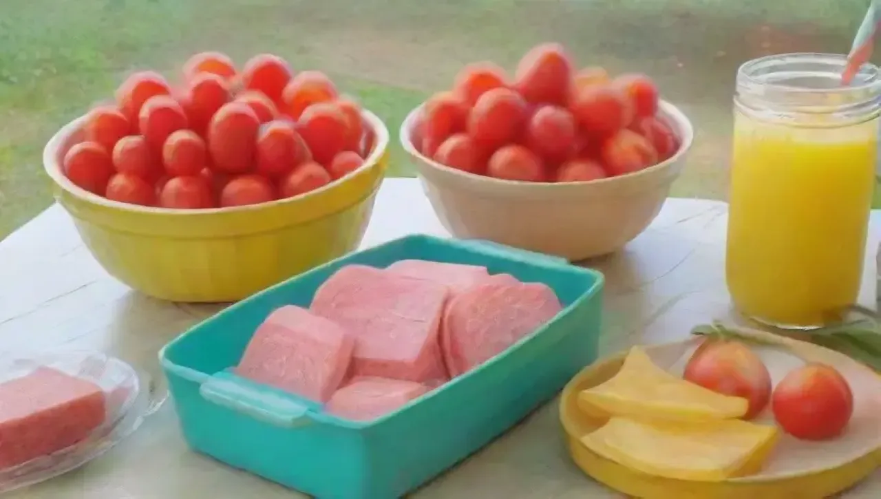 Cocina luminosa y fresca con frutas vibrantes, tapas elegantes y un ambiente veraniego