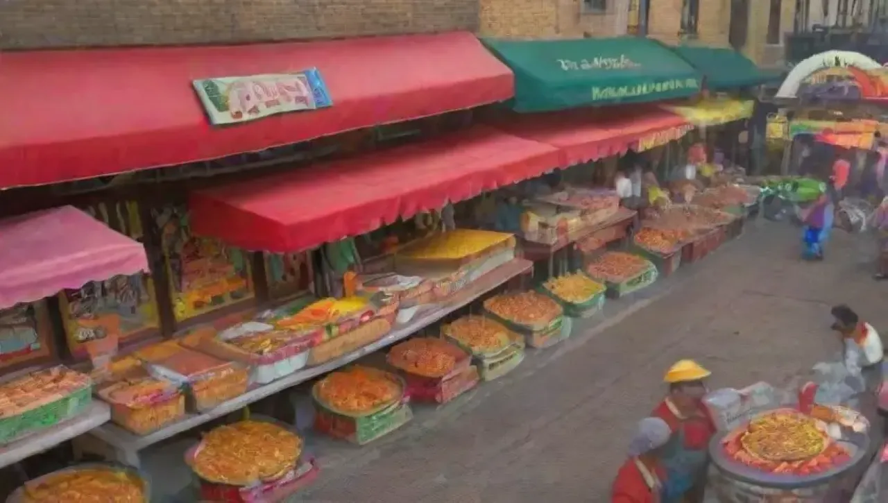 Un bullicioso mercado callejero lleno de colores, aromas y sabores que celebra la comunidad