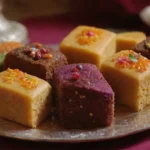 Postres afganos coloridos y elegantes con texturas ricas y detalles encantadores