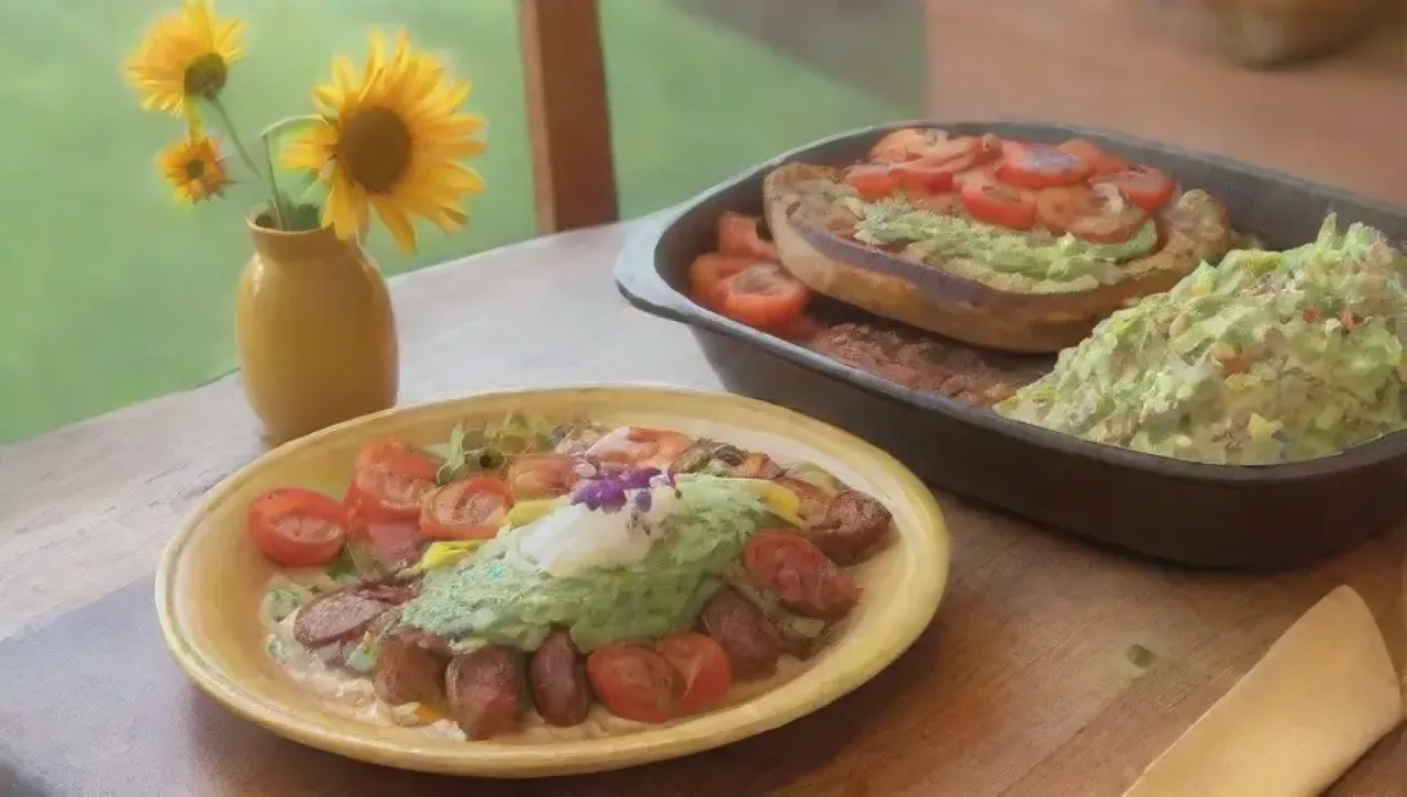 Una cocina luminosa y acogedora, llena de colores y aromas, donde una familia disfruta de un delicioso desayuno dominical