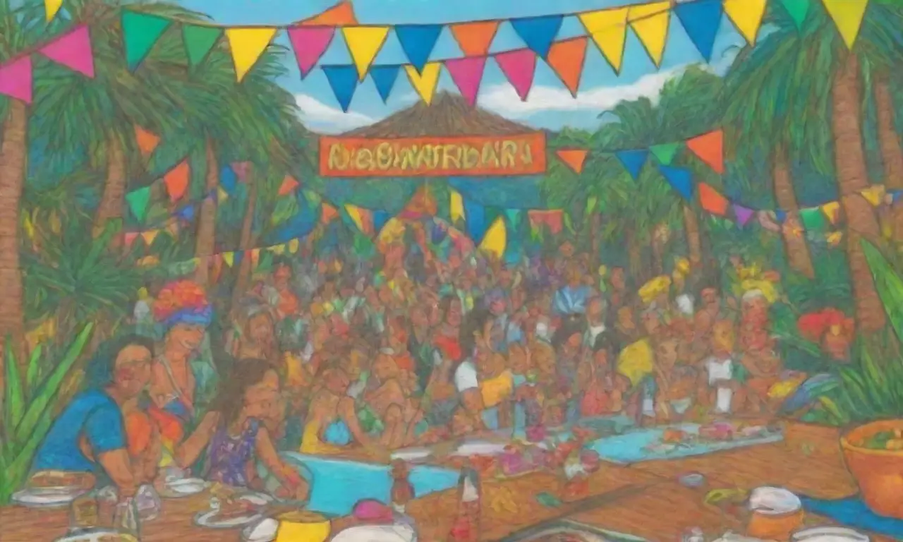 Colores vibrantes, motivos tropicales y ambiente festivo con comida, música y flores
