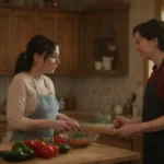 Una cocina acogedora llena de ingredientes vibrantes y emociones intensas