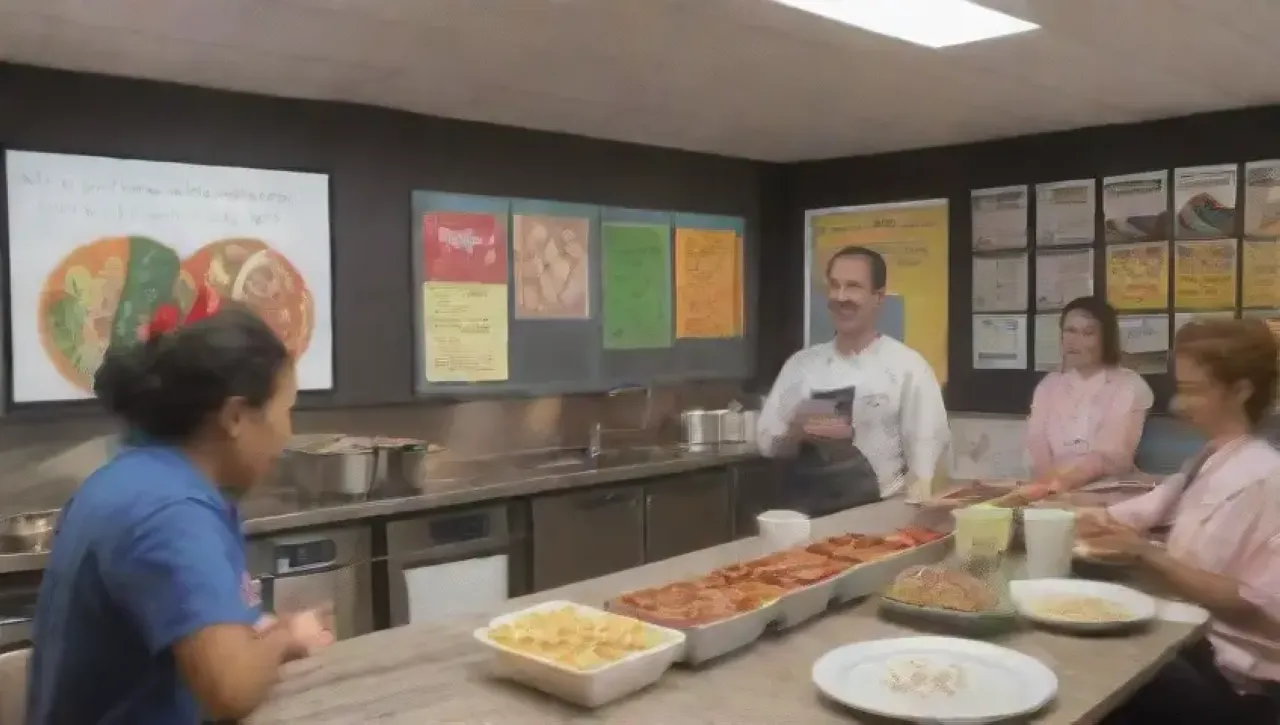 Un restaurante vibrante con un ambiente acogedor, formación activa y aromas deliciosos