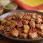 Ingredientes coloridos y pollo en un plato tradicional de doro wat