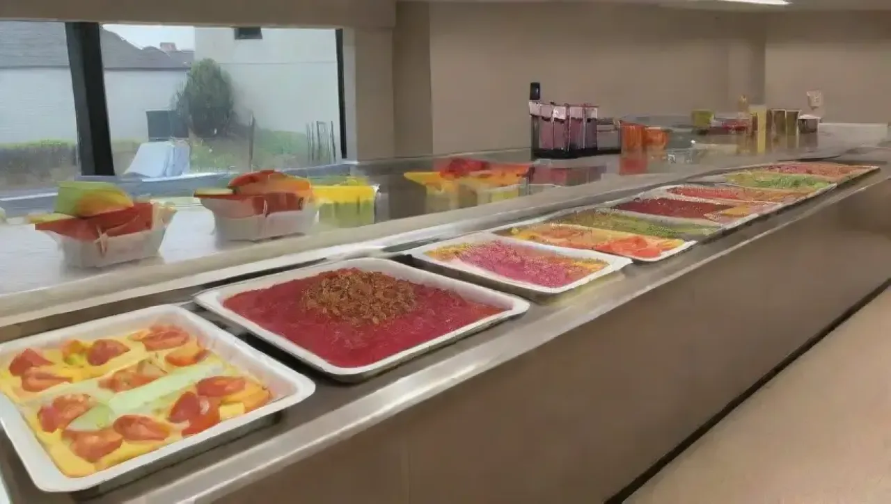 Una cocina vibrante y bulliciosa llena de vegetales frescos, un chef trabajando, y un ambiente acogedor