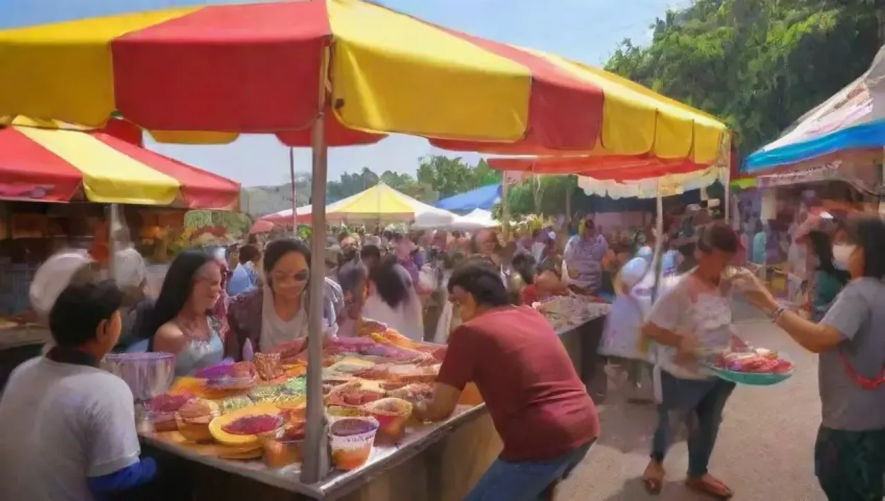 Un bullicioso mercado de comida lleno de colores, aromas y risas