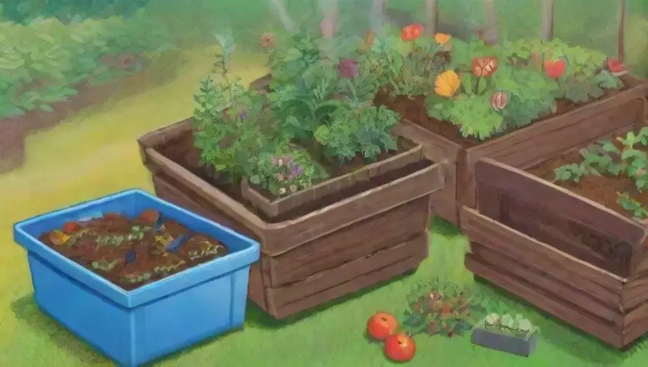 Un jardín vibrante y sostenible lleno de vida y color