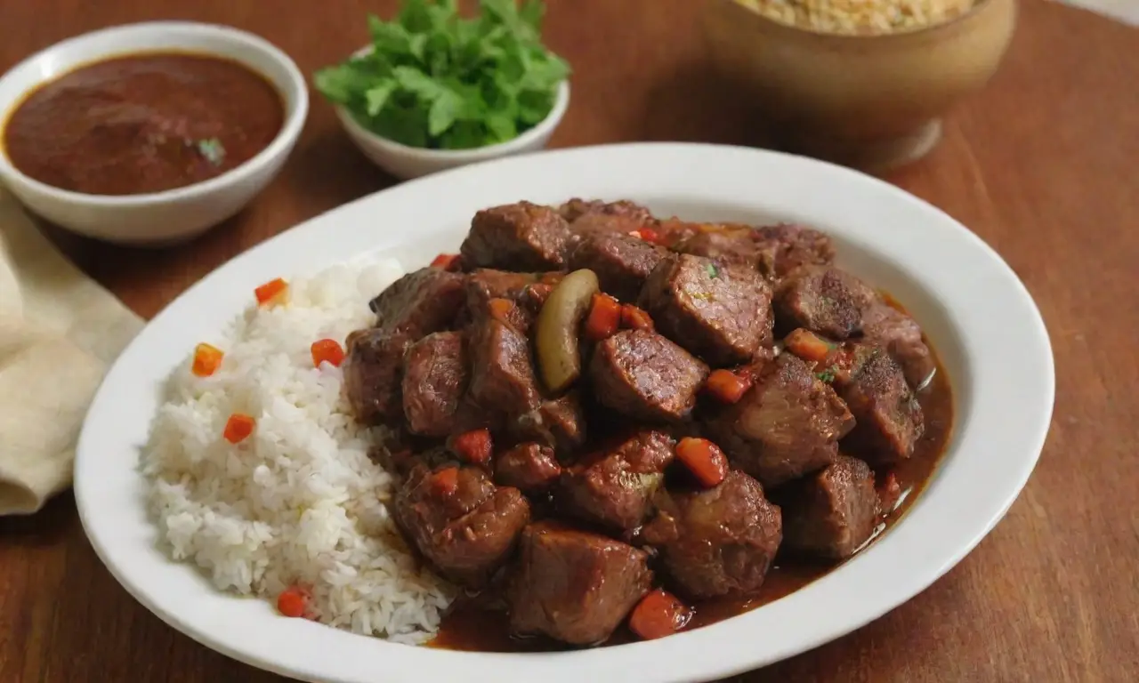 Adobo de cerdo: plato filipino colorido y festivo que expresa orgullo cultural