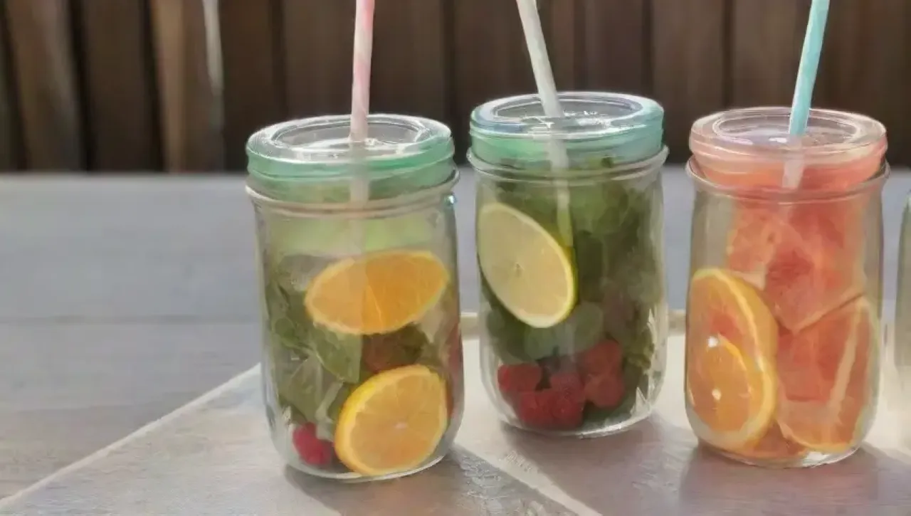 Una colorida y refrescante presentación de frutas y hierbas en un ambiente alegre