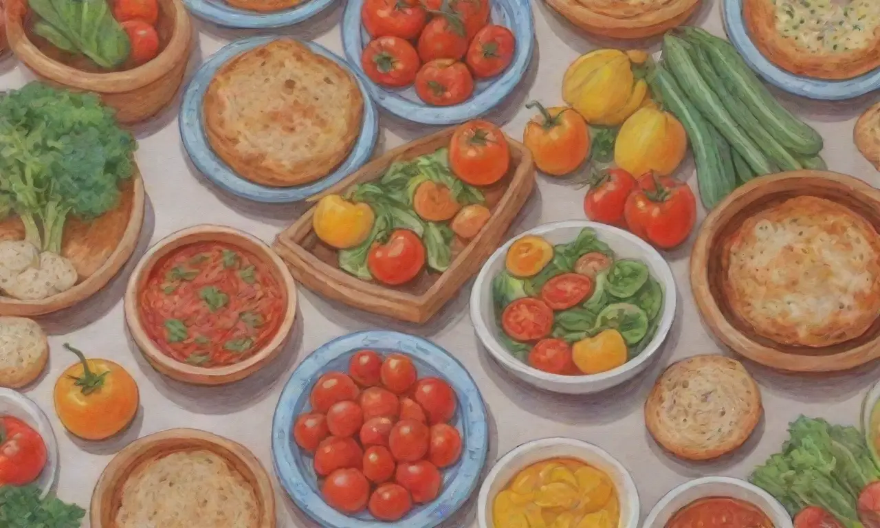 Vegetales coloridos y platos tradicionales crean una atmósfera acogedora y vibrante en la herencia culinaria de Bulgaria