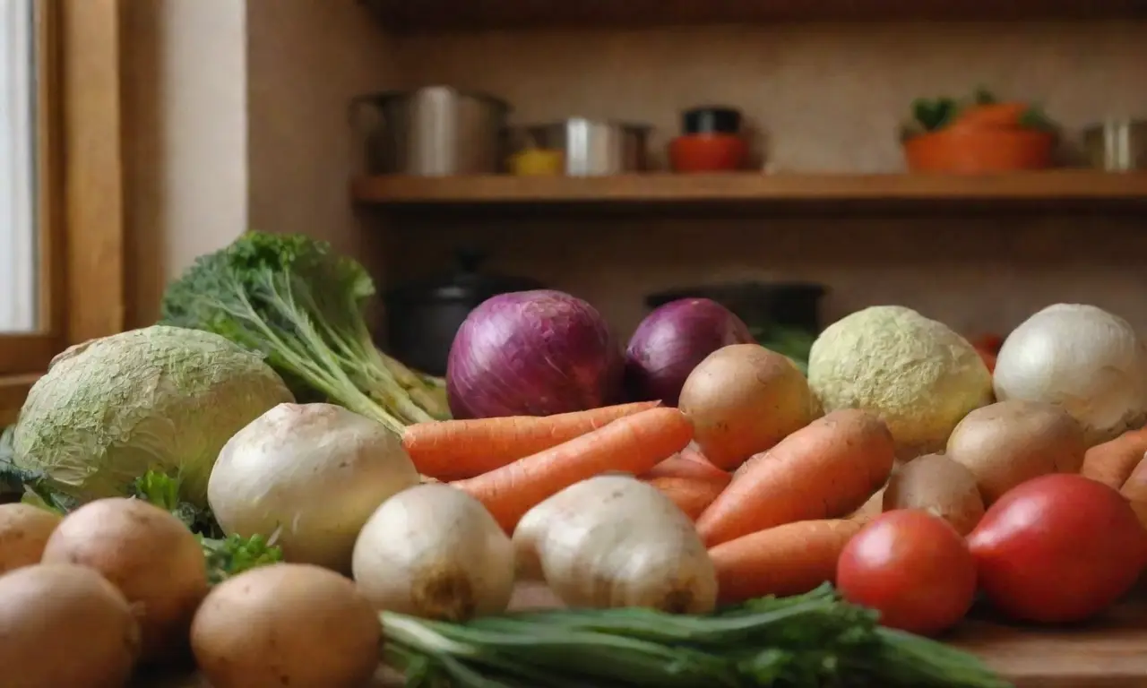 Papel tapiz de cocina checa con verduras vibrantes y recetas tradicionales saludables