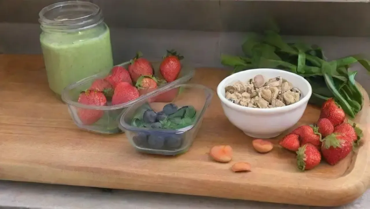 Una cocina alegre y colorida llena de ingredientes frescos para un smoothie saludable