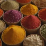 Comida saludable y vibrante con especias coloridas y sabores tropicales