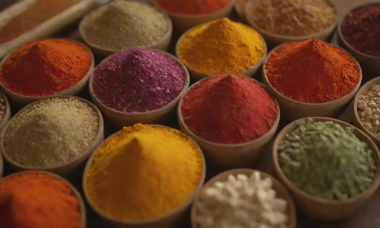 Comida saludable y vibrante con especias coloridas y sabores tropicales