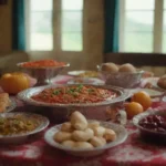 Colores vibrantes y platos tradicionales en un ambiente festivo georgiano