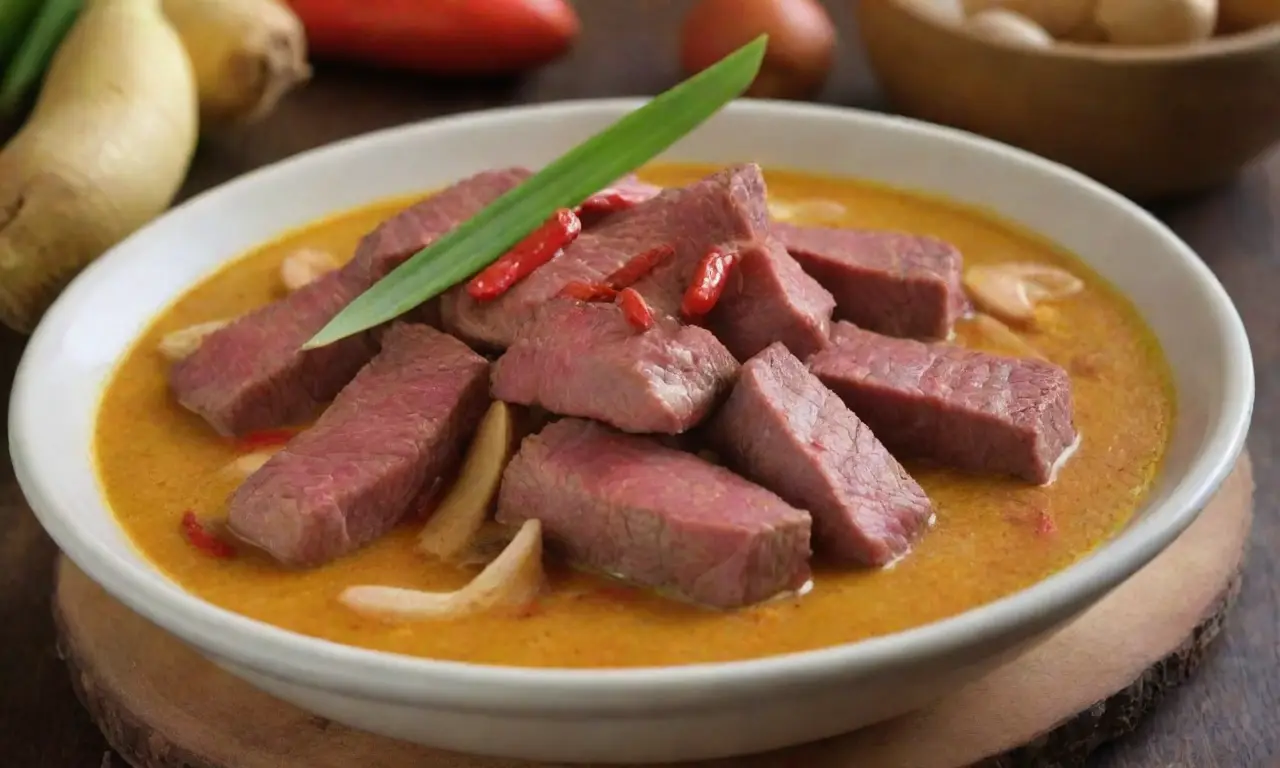 Deliciosa mezcla de especias y carne de res en leche de coco