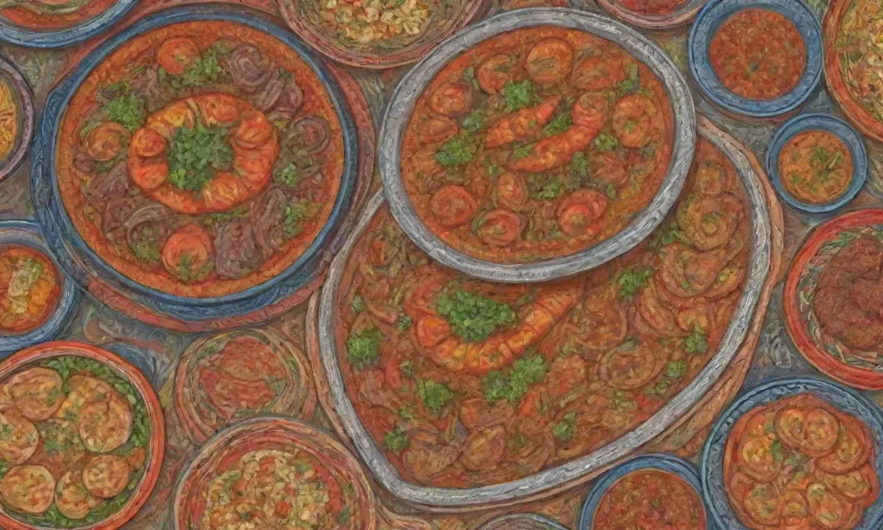 Platos armenios con colores vibrantes y ricos detalles culinarios