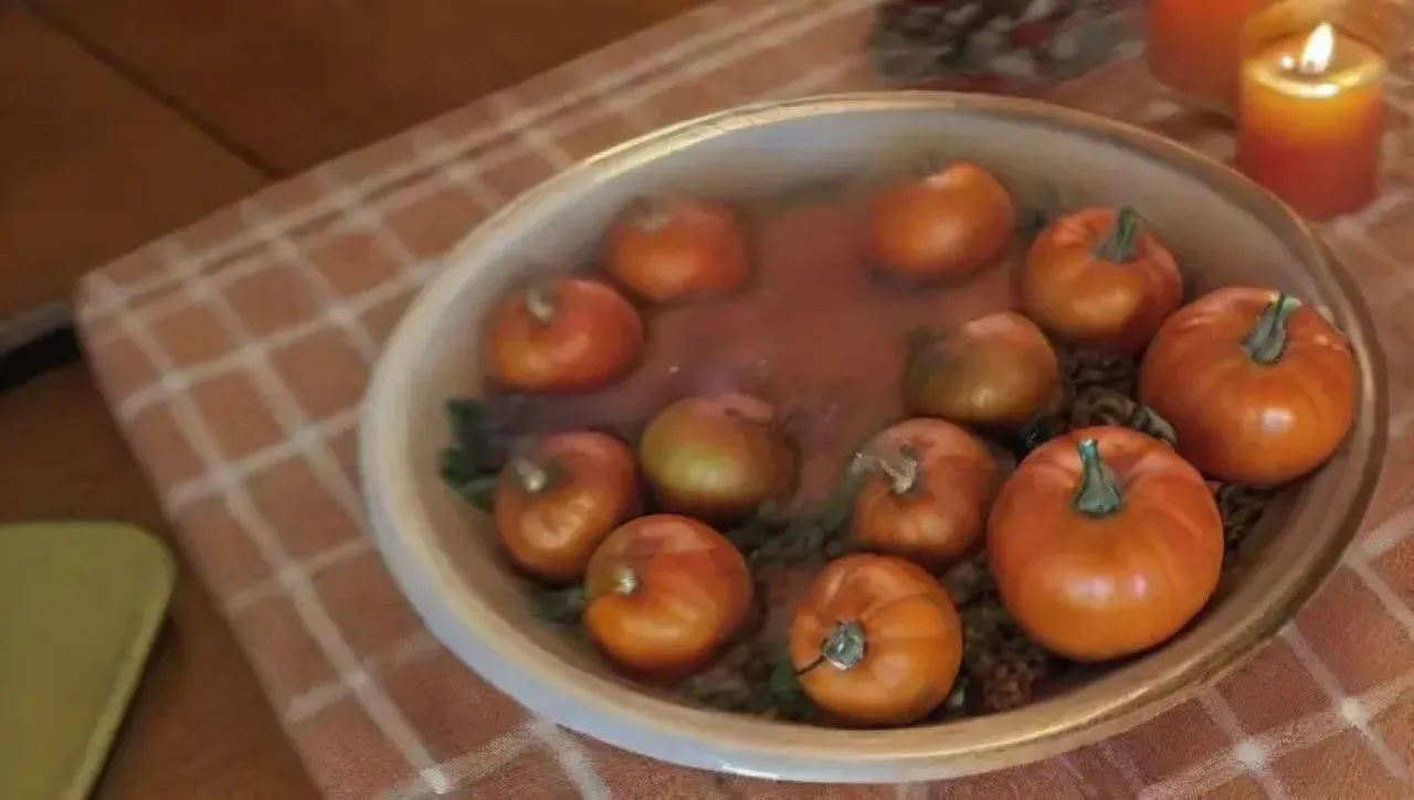Una mesa acogedora de otoño con calabazas, setas, velas y risas
