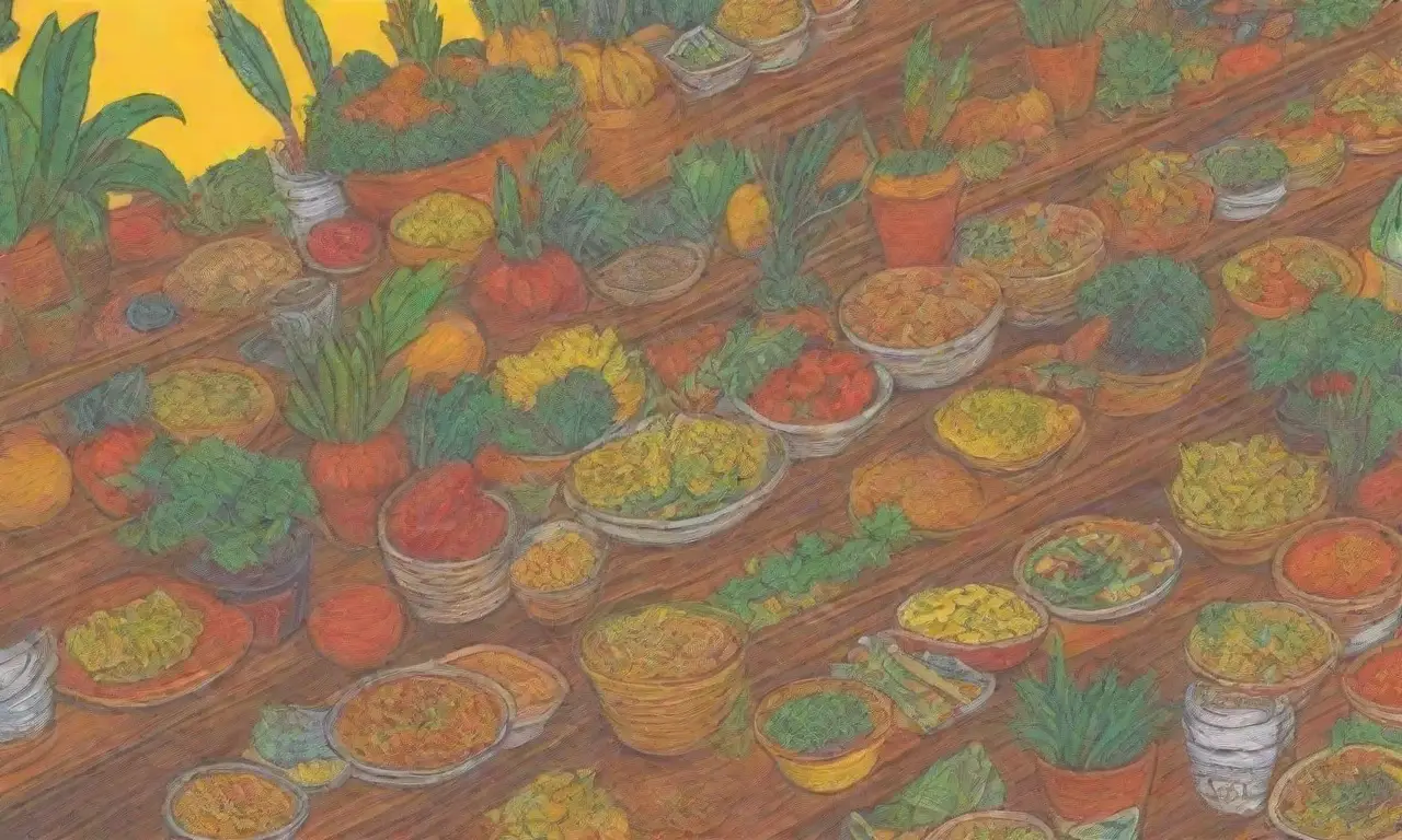 Colores vibrantes y ambiente jamaicano con comida picante y reggae
