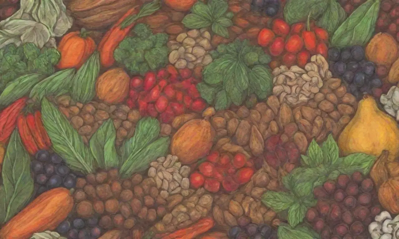 Especias, hierbas, frutas, granos, nueces, dátiles, legumbres y verduras saludables