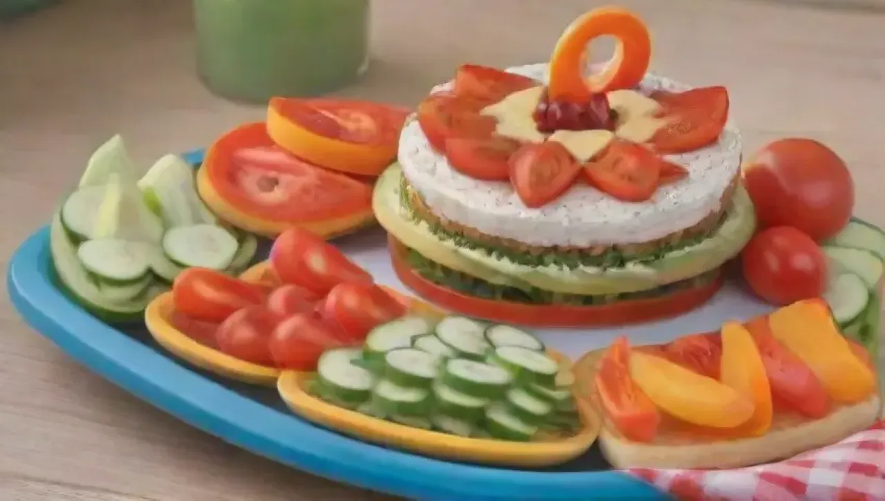 Una mesa colorida y alegre llena de canapés y risas de niños