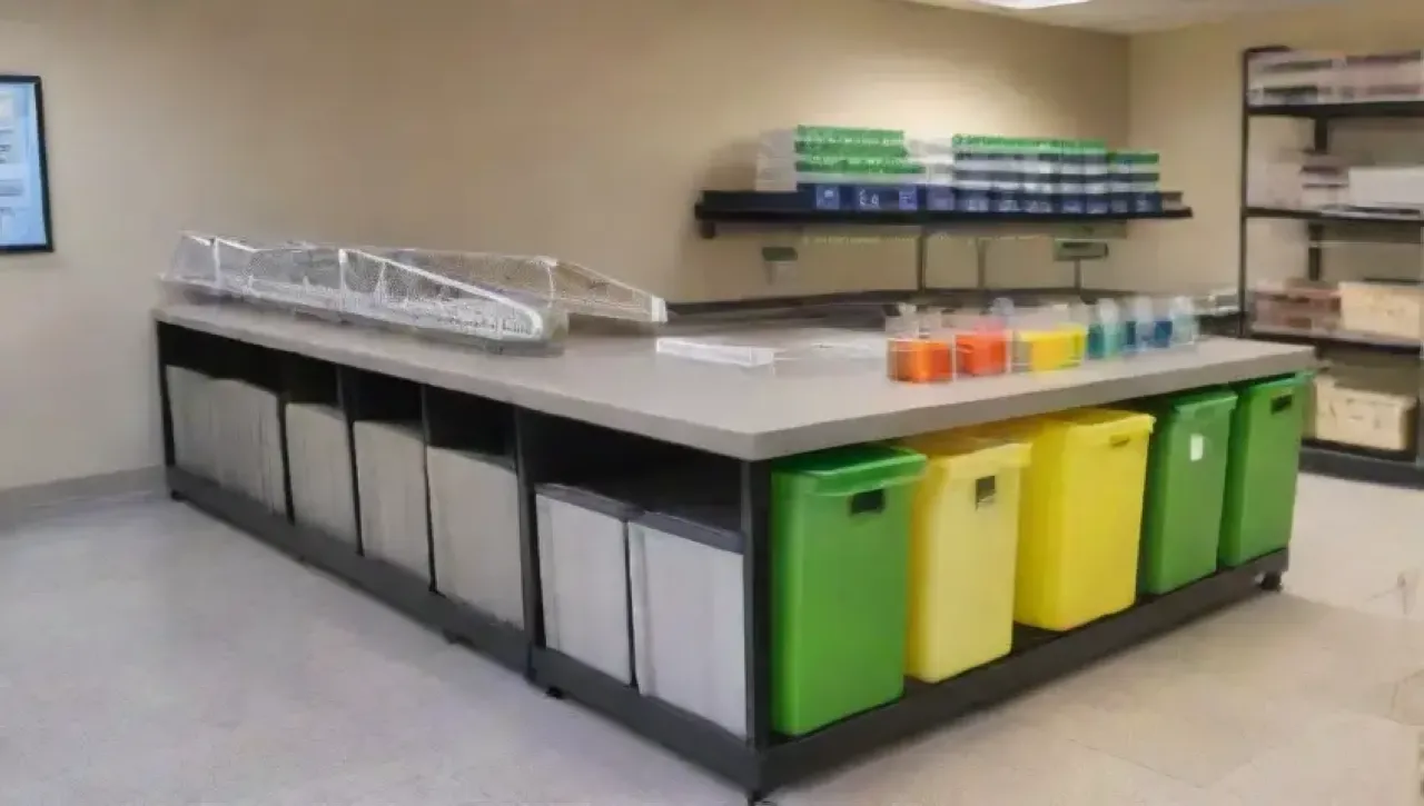 Una cocina moderna y limpia con detalles coloridos y personal enmascarado